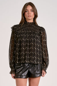 Gia black geo print Sheer Top
