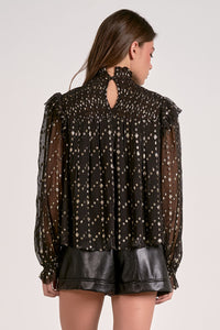 Gia black geo print Sheer Top