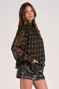 Gia black geo print Sheer Top