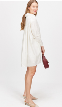 Mia Cotton Poplin Pleated Back Button Up Shirt Dress