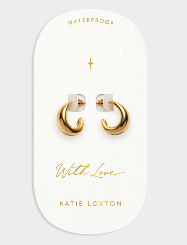 'With Love' Waterproof Gold Dome Hoop Earrings