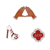 Red White 3 Pcs Sorority Pins: 1 inch / Red and White / Rhodium