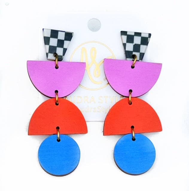 Colorful Geometric Statement Earrings - Violet Red Cobalt