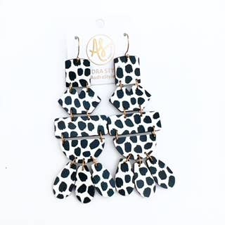 Large Neutral Geometric Statement Black White Earrings