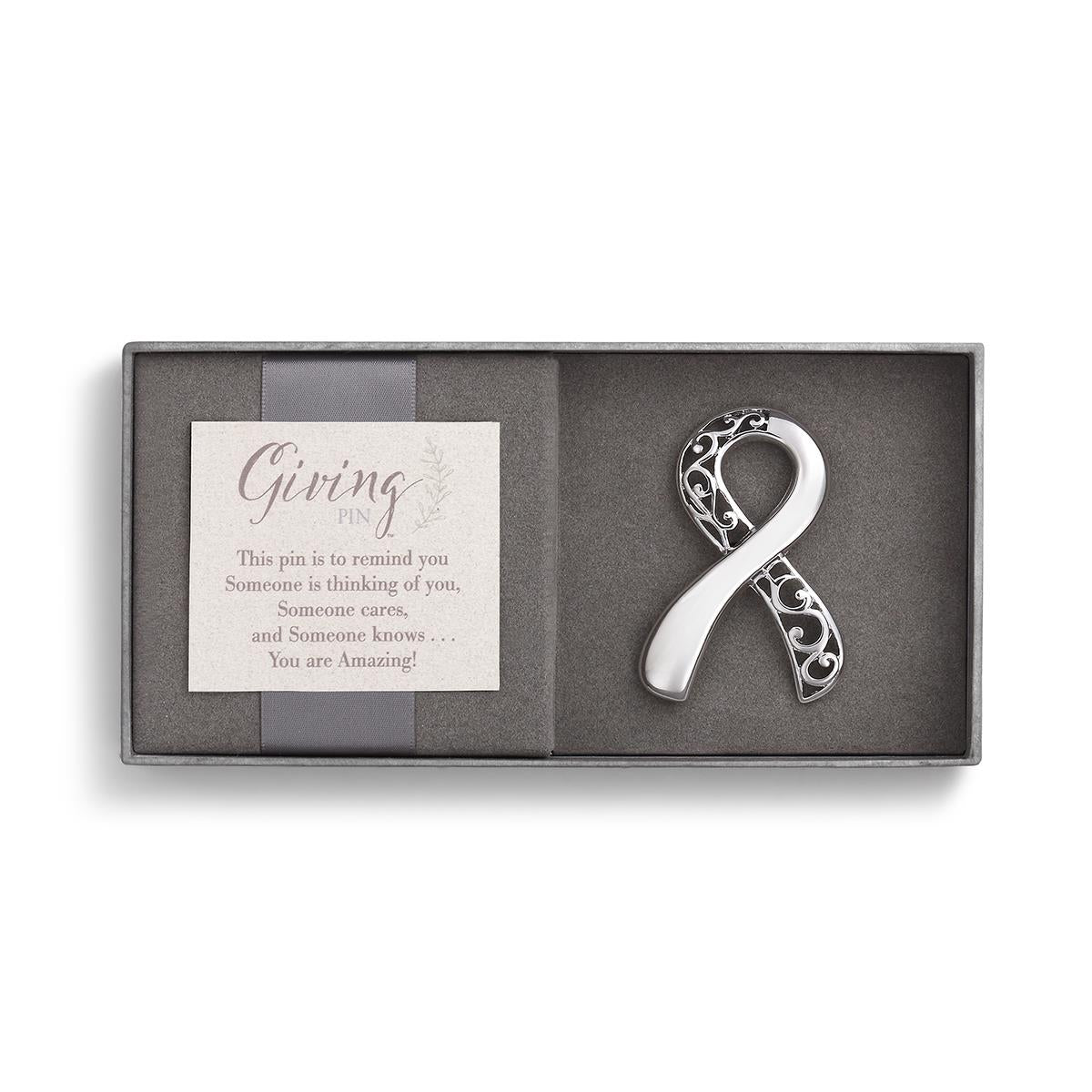 Silver Ribbon Giving Pin by Giving Collection