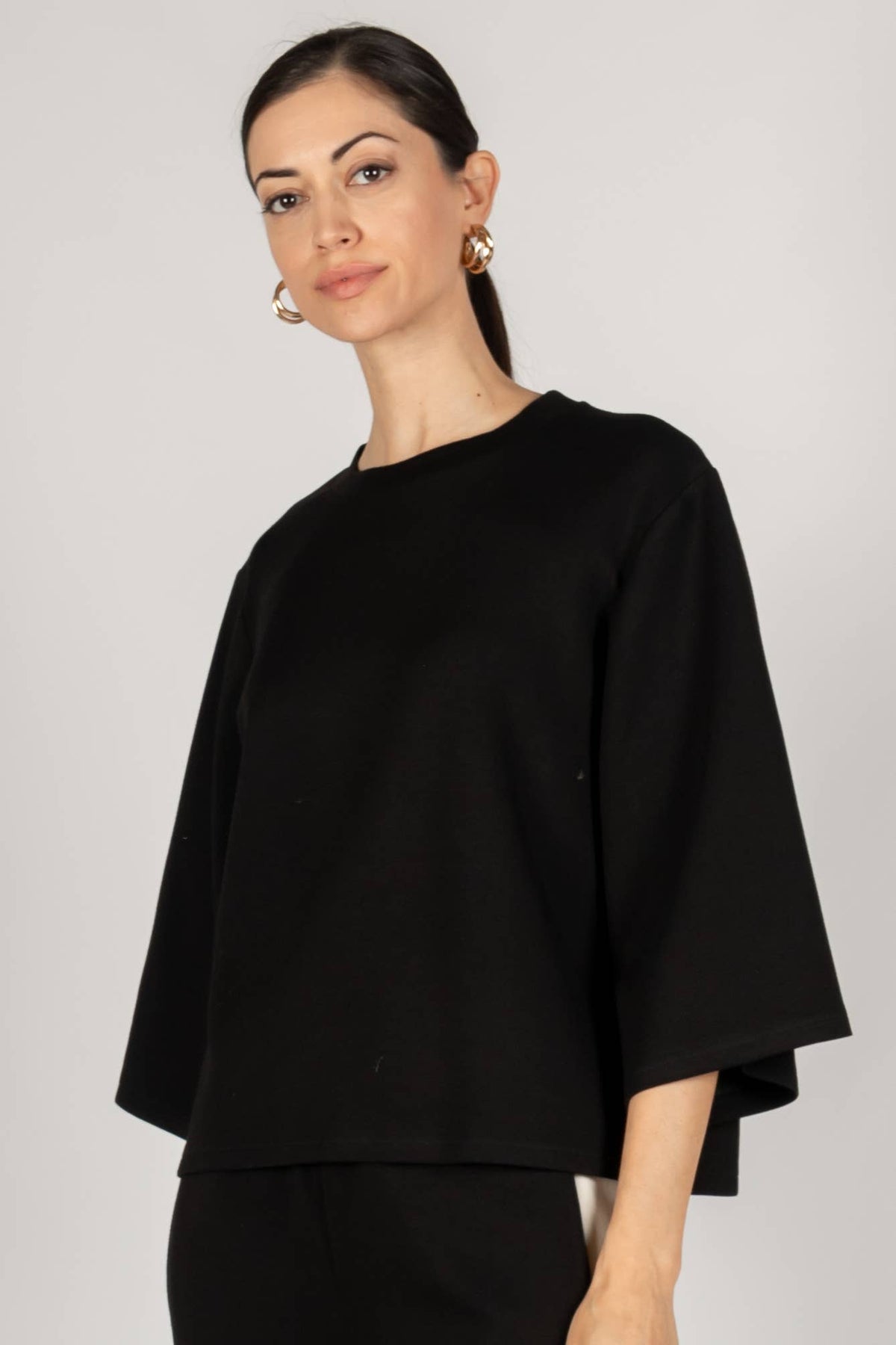 P. CILL Butter Modal 3/4 Sleeve Top: Black