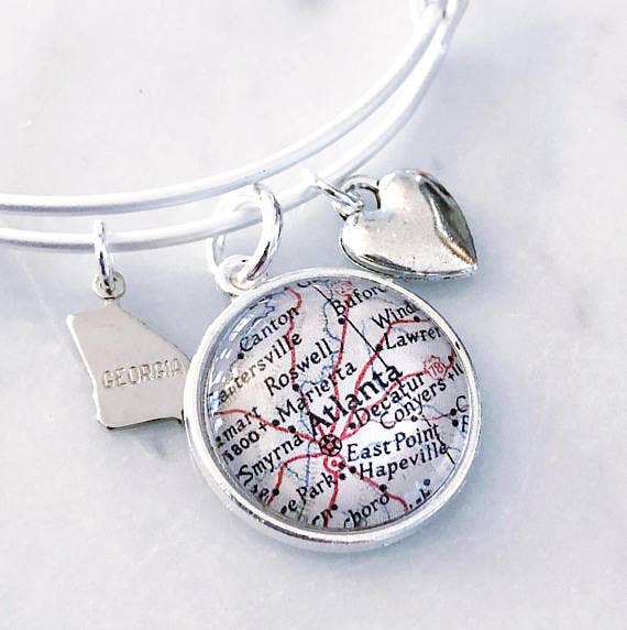 Atlanta Map Charm Bangle Bracelet- Brass