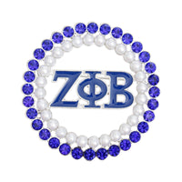 Brooch Blue White Zeta Round Pin for Women: 2 inches / Blue and White / Rhodium