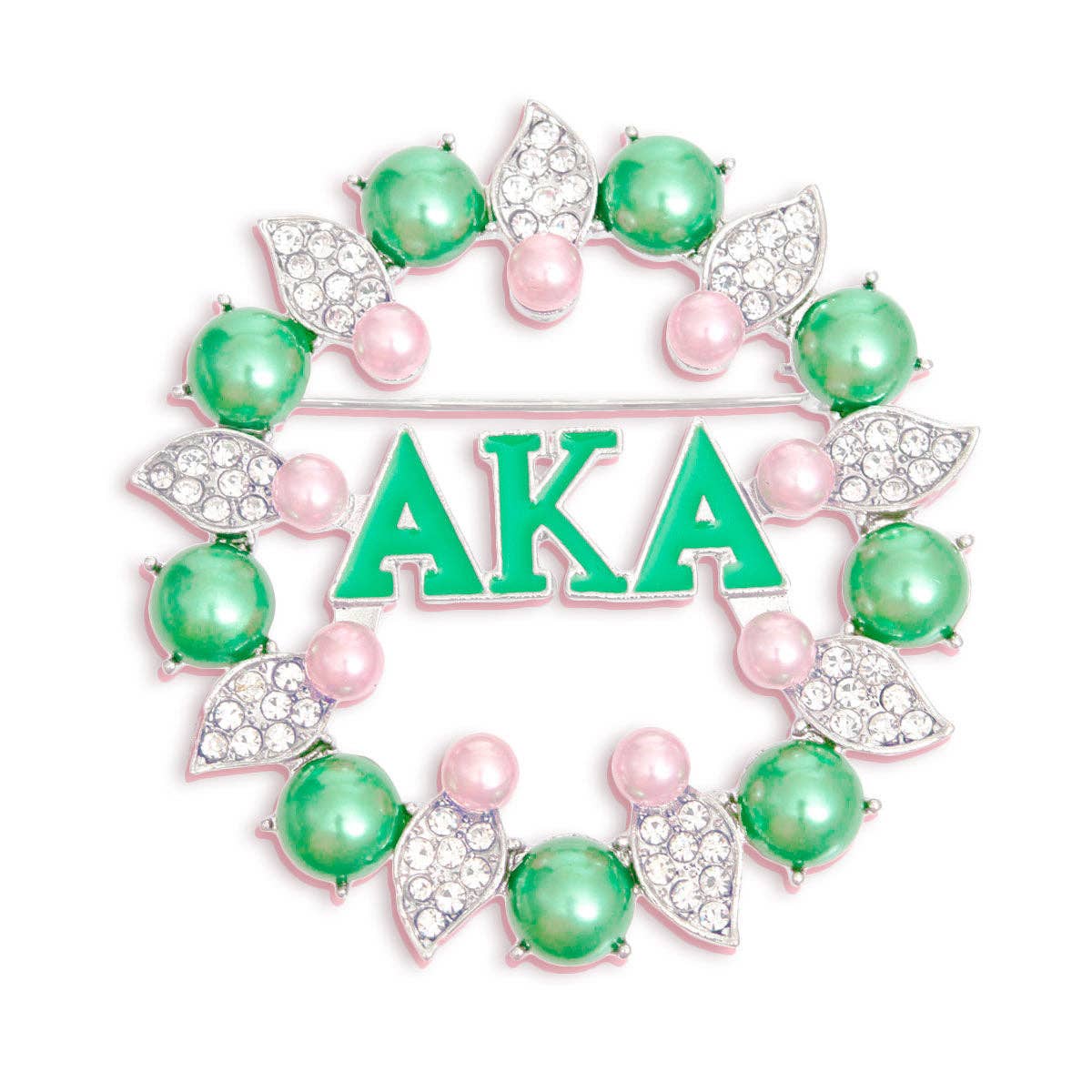 Brooch Pink Green AKA Pearl Pin for Women: 2.25 inches / Pink and Green / Rhodium
