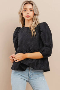 Page Peplum Textured Top: Black