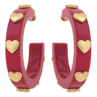 Libby Heart Resin Hoop Earrings: Fuchsia