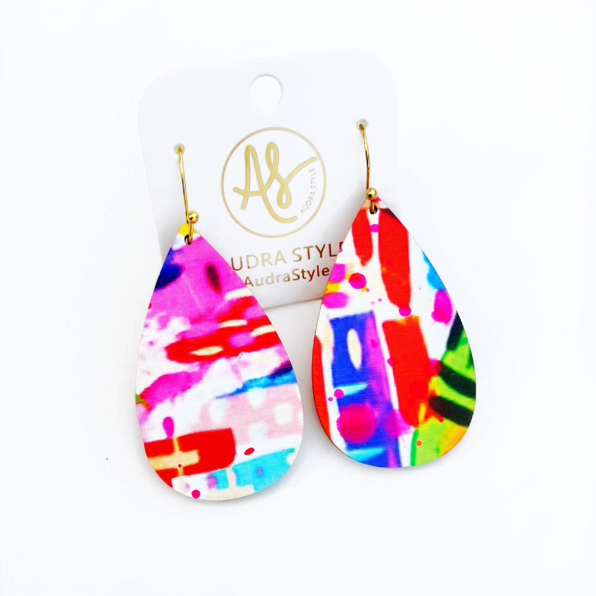Large Colorful Geometric Statement Earrings - Abstract
