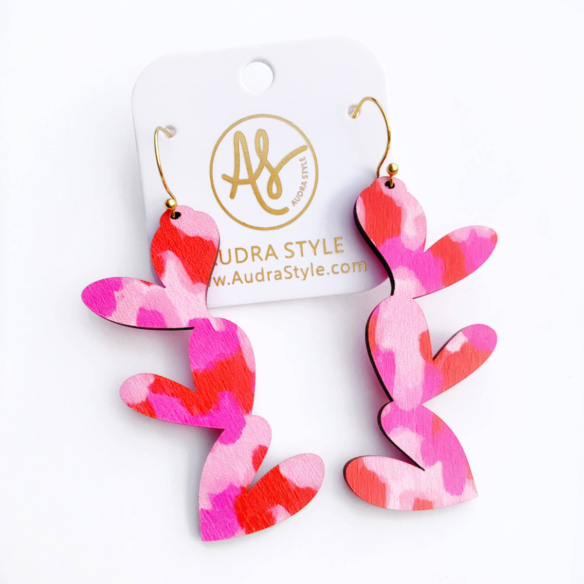 Valentine's Day Earrings - Heart Drop - Pink Red Abstract
