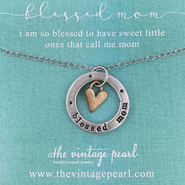 Blessed Mom Washer With Heart Necklace