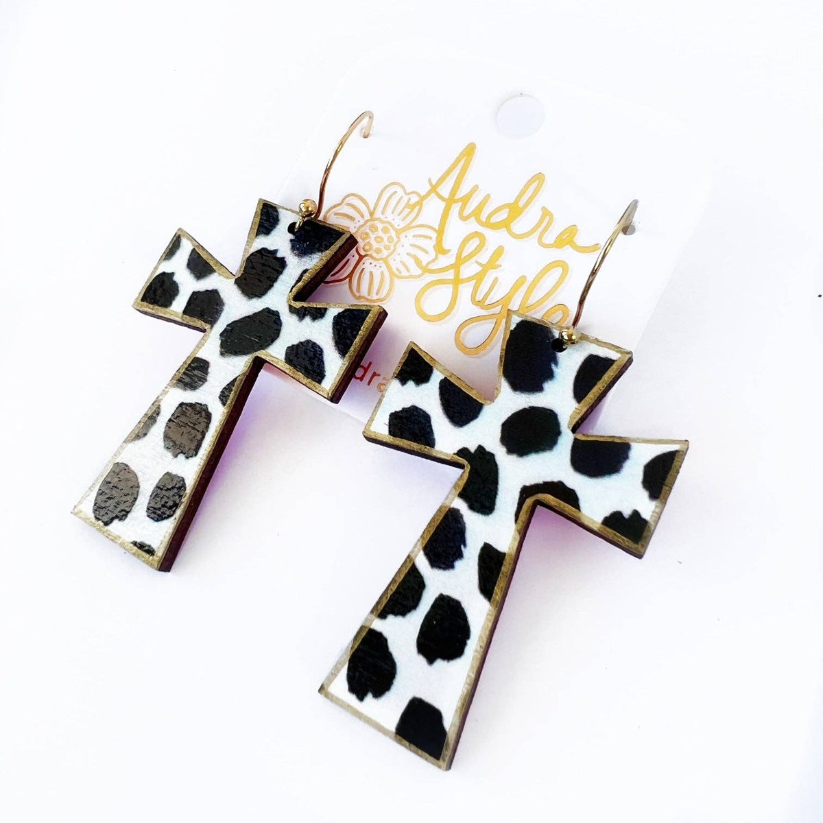 Cross Dangle Earring - Black Dot - Religious