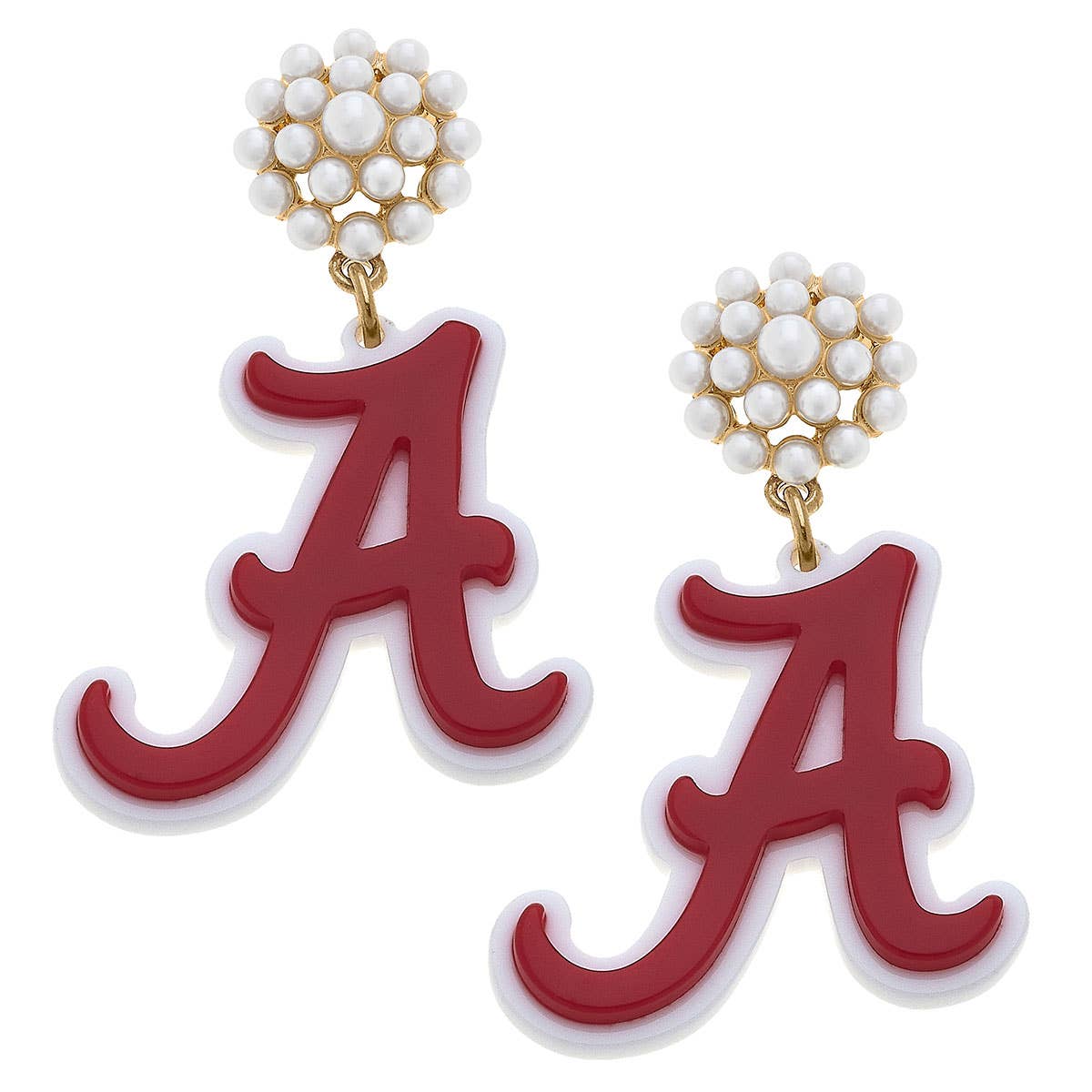 Alabama Crimson Tide Pearl Cluster Resin Logo GAME DAY Earrings