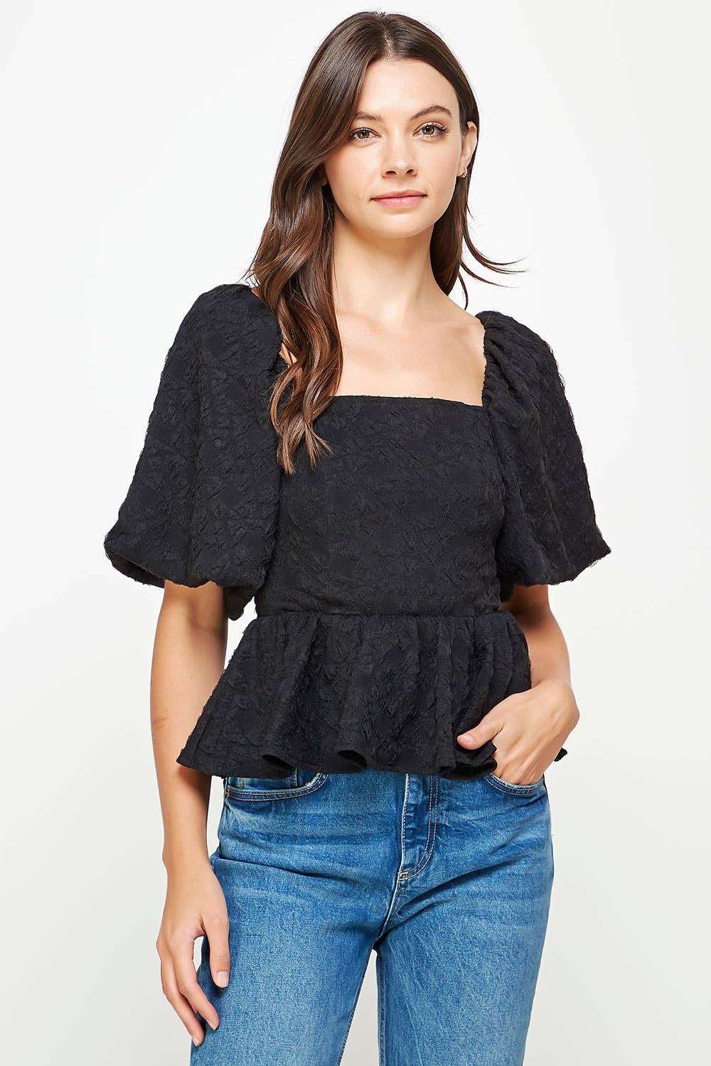 Jackie Balloon Sleeve Jacquard Top