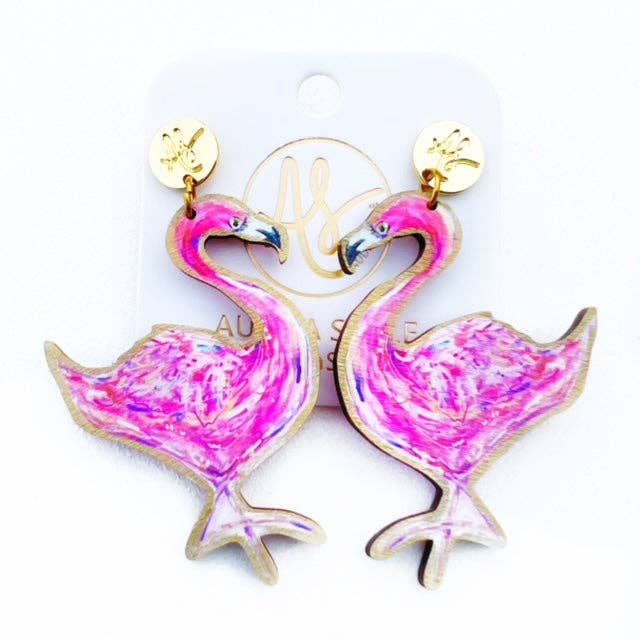 Colorful Statement Flamingo Bird Artwork Dangle Earrings