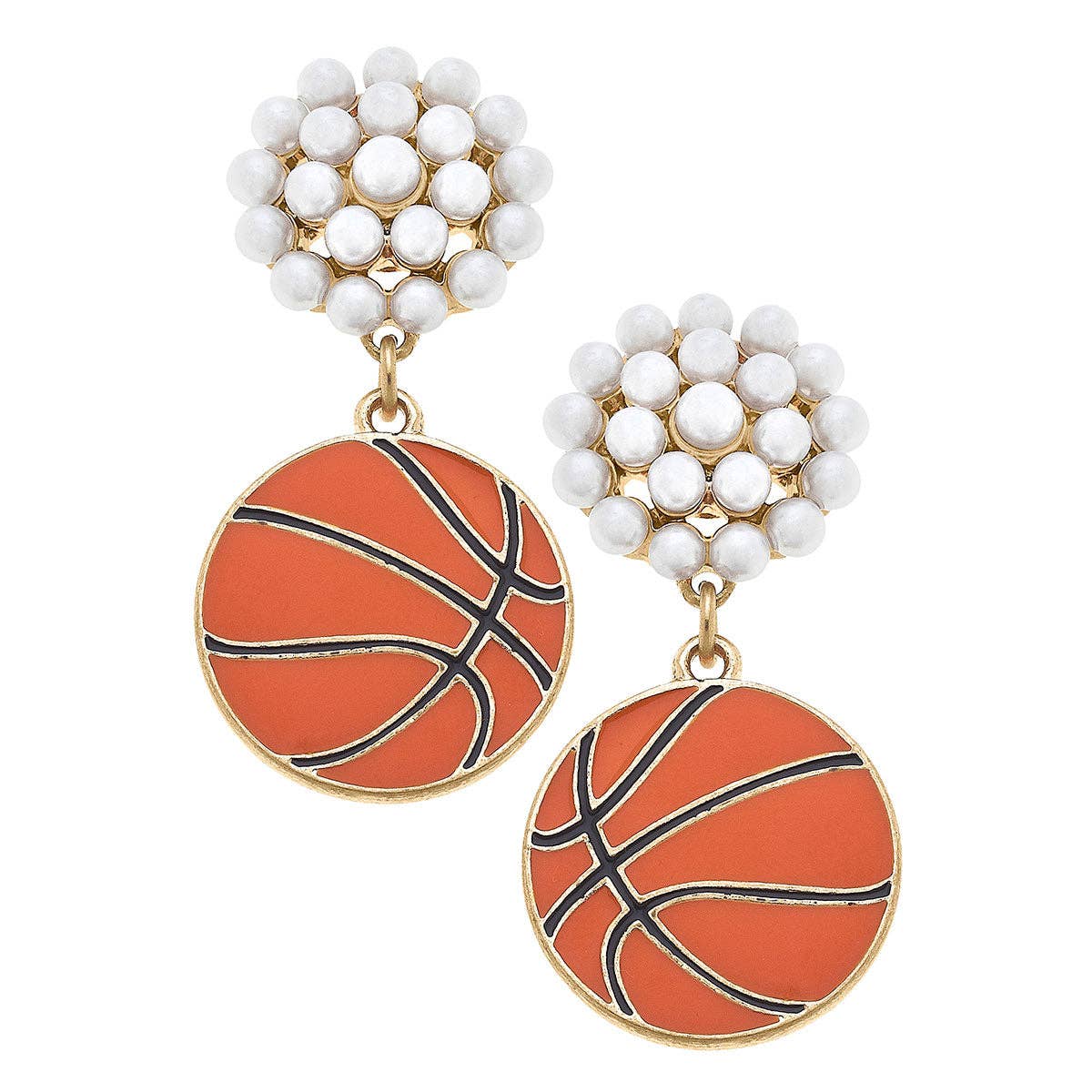 Basketball Pearl Cluster Enamel Drop  GAME DAY Earrings in Orange