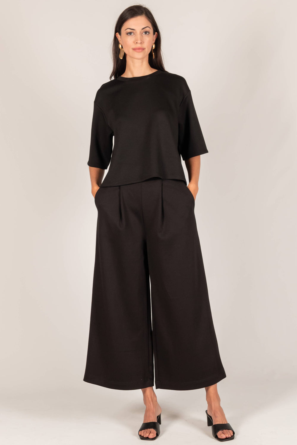 CILL Butter Modal Wide Leg Culotte Pants: Black or Charcoal