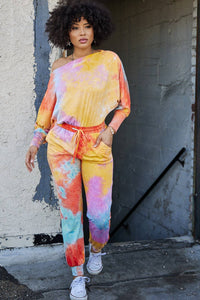 "Jasmine" Side Pocket Multi Tie-Dye French Terry Jumpsuit