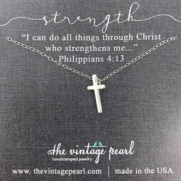 Phil. 4:13 Strength Cross Necklace (sterling silver)