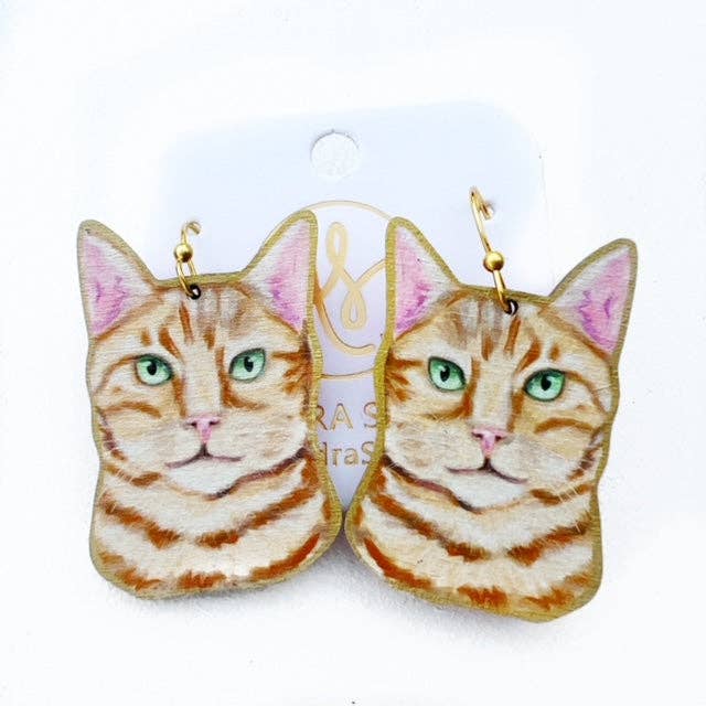 Colorful Statement Cat Kitten Artwork Dangle Earrings