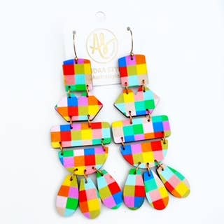 Large Bright Geometric Statement Earrings Rainbow