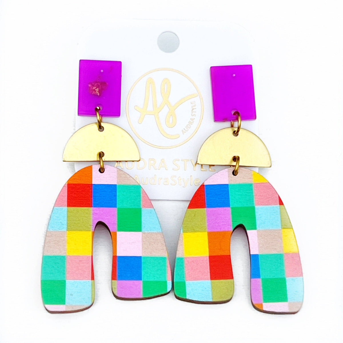 Large Colorful Geometric Statement Earrings - Rainbow