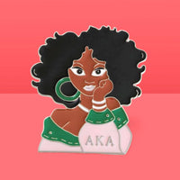 Pink Green Curly Hair Woman Pin: 2.5 x 2.25 inches / Pink and Green / Rhodium