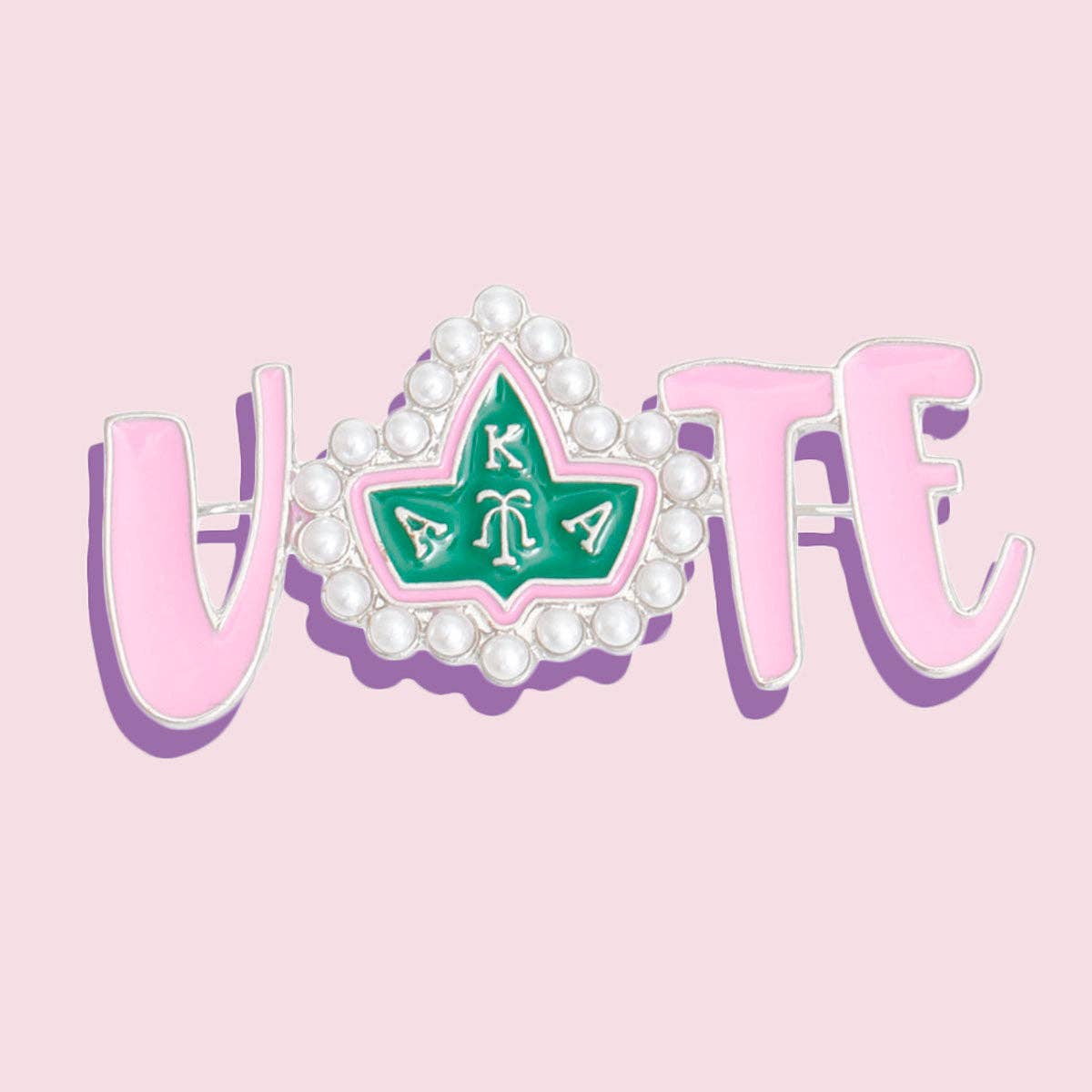 Brooch Alpha Kappa Alpha  Vote Sorority Pin for Women: .95 x 2.15 inches / Pink and Green / Rhodium