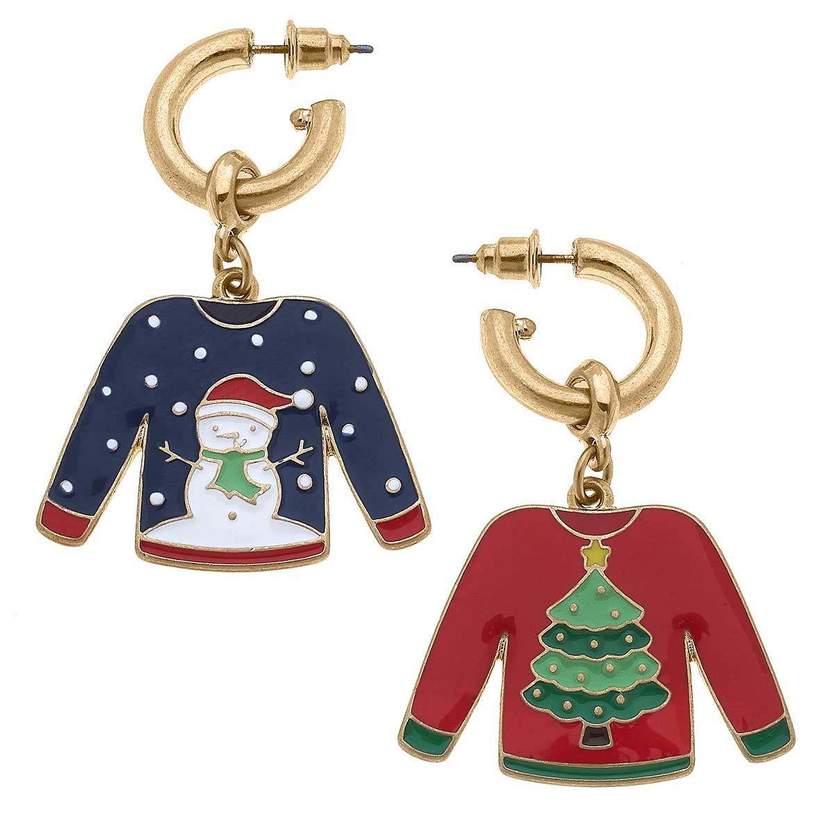 Noelle Ugly Christmas Sweater Earrings in Red Multi Enamel