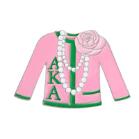 AKA Pink Green Sorority Sweater Pin: 2.15 x 3.25 inches / Pink and Green / Rhodium