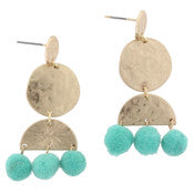 ARTISAN METAL WITH TURQUOISE POM POMS EARRING