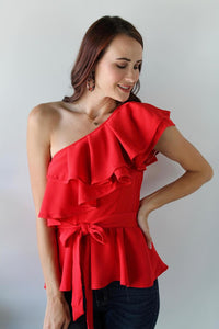 Ashley Asymmetric Red Flow Top