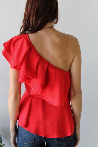 Ashley Asymmetric Red Flow Top