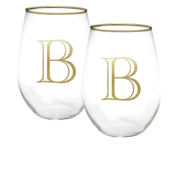 Initial Stemless Wine Glass (Set of 2)