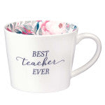 Best Teacher Ever Ceramic Mug in White with Floral Interior