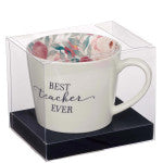 Best Teacher Ever Ceramic Mug in White with Floral Interior