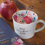 Best Teacher Ever Ceramic Mug in White with Floral Interior