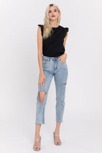 Eyelet Flutter Sleeve Knit Top