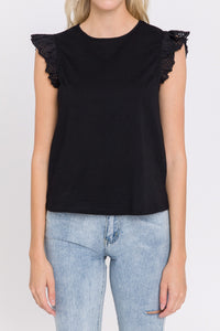 Eyelet Flutter Sleeve Knit Top