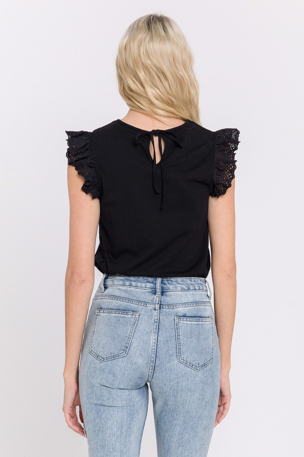 Eyelet Flutter Sleeve Knit Top