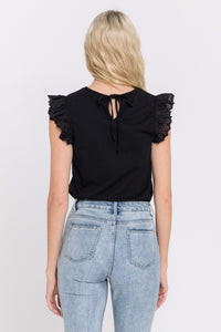 Eyelet Flutter Sleeve Knit Top
