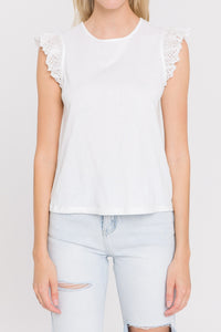 Eyelet Flutter Sleeve Knit Top