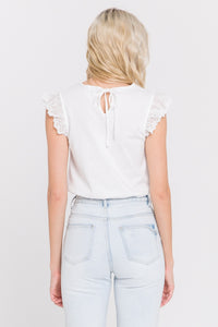 Eyelet Flutter Sleeve Knit Top