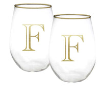 Initial Stemless Wine Glass (Set of 2)