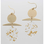 GOLD DISK WITH BAR & CLEAR WITH GOLD FLECK HEXAGON EARRING