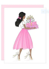 Pink Birthday Greeting Card - Black Hair Dark Skin