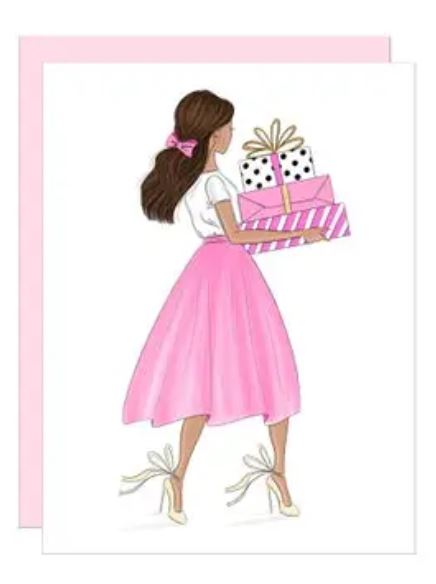 Pink Birthday Greeting Card - Black Hair Dark Skin
